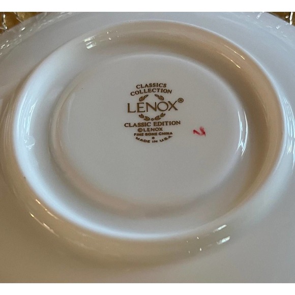 Lenox Bone China Classic Edition Footed Cup & Saucer Set, White, Green Marble - Picture 10 of 10